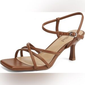 Alunllnd Minimal Strappy Brown Heeled Sandals